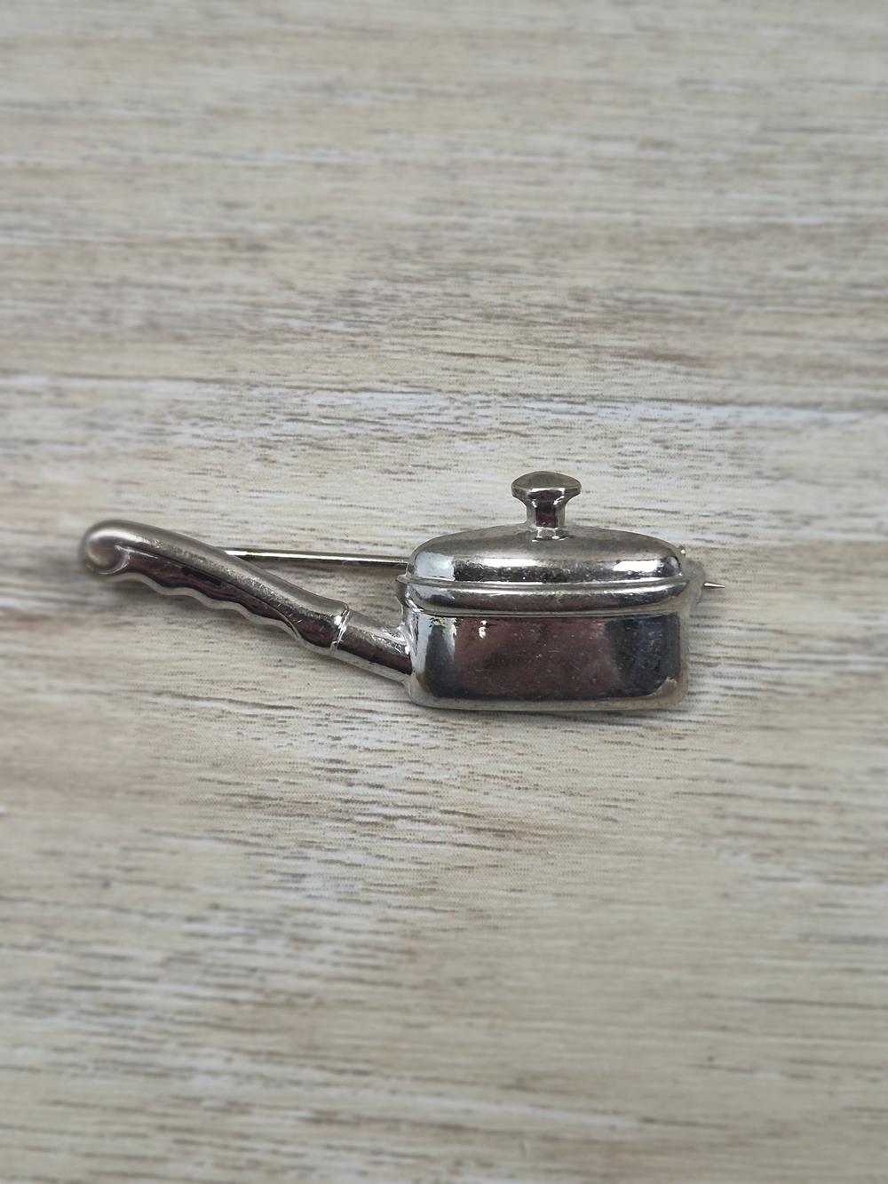 ​Vintage Miniature‎ Saucepan Skillet Brooch Pin Silver Tone Kitsch Novelty